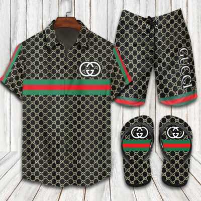 Gucci Flip Flops And Combo Hawaii Shirt Shorts Luxury Brand Summer Outfit HSF230