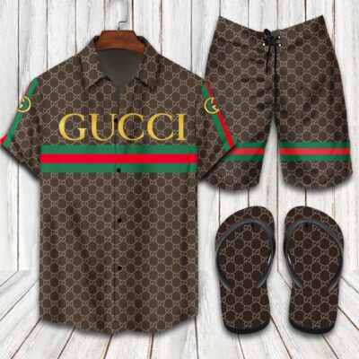 Gucci Flip Flops And Combo Hawaii Shirt Shorts Luxury Brand Summer Outfit HSF231
