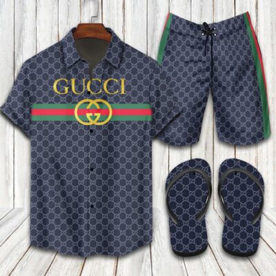 Gucci Flip Flops And Combo Hawaii Shirt Shorts Luxury Brand Summer Outfit HSF232