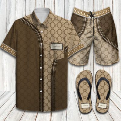 Gucci Flip Flops And Combo Hawaii Shirt Shorts Luxury Brand Summer Outfit HSF269