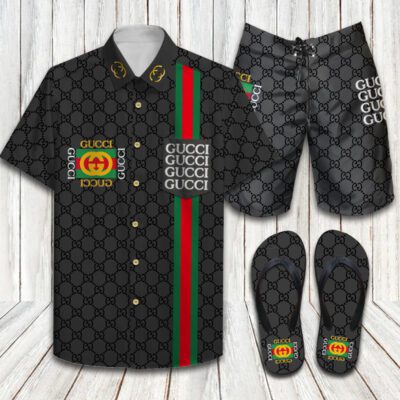 Gucci Flip Flops And Combo Hawaii Shirt Shorts Luxury Brand Summer Outfit HSF275