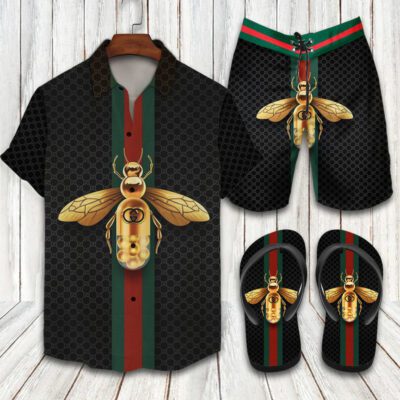 Gucci Flip Flops And Combo Hawaii Shirt Shorts Luxury Brand Summer Outfit HSF328