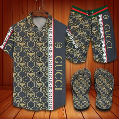 Gucci Flip Flops And Combo Hawaii Shirt Shorts Luxury Brand Summer Outfit HSF329