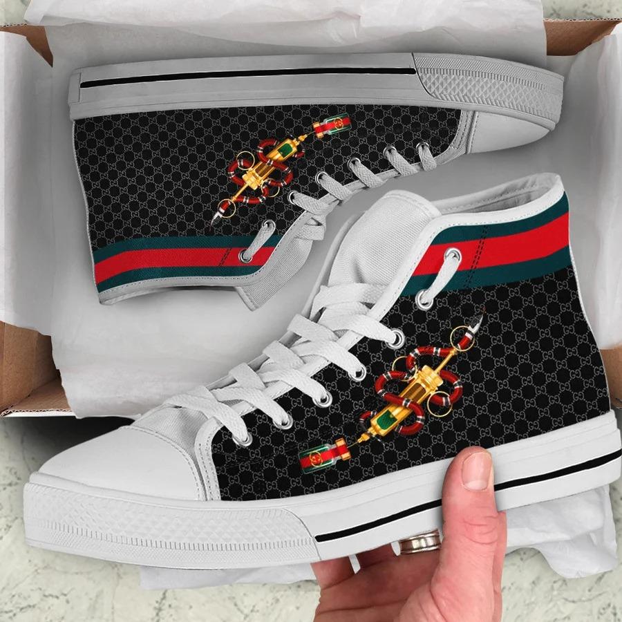 Gucci-Snake-High-Top-Canvas-Shoes-Luxury-Sneakers-LHTS004 Gucci Snake High Top Canvas Shoes Luxury Sneakers LHTS004