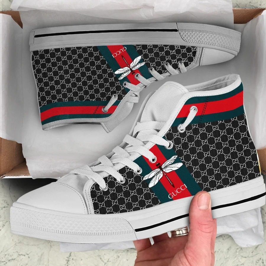 Gucci-White-Black-High-Top-Canvas-Shoes-Luxury-Sneakers-LHTS027 Gucci White Black High Top Canvas Shoes Luxury Sneakers LHTS027