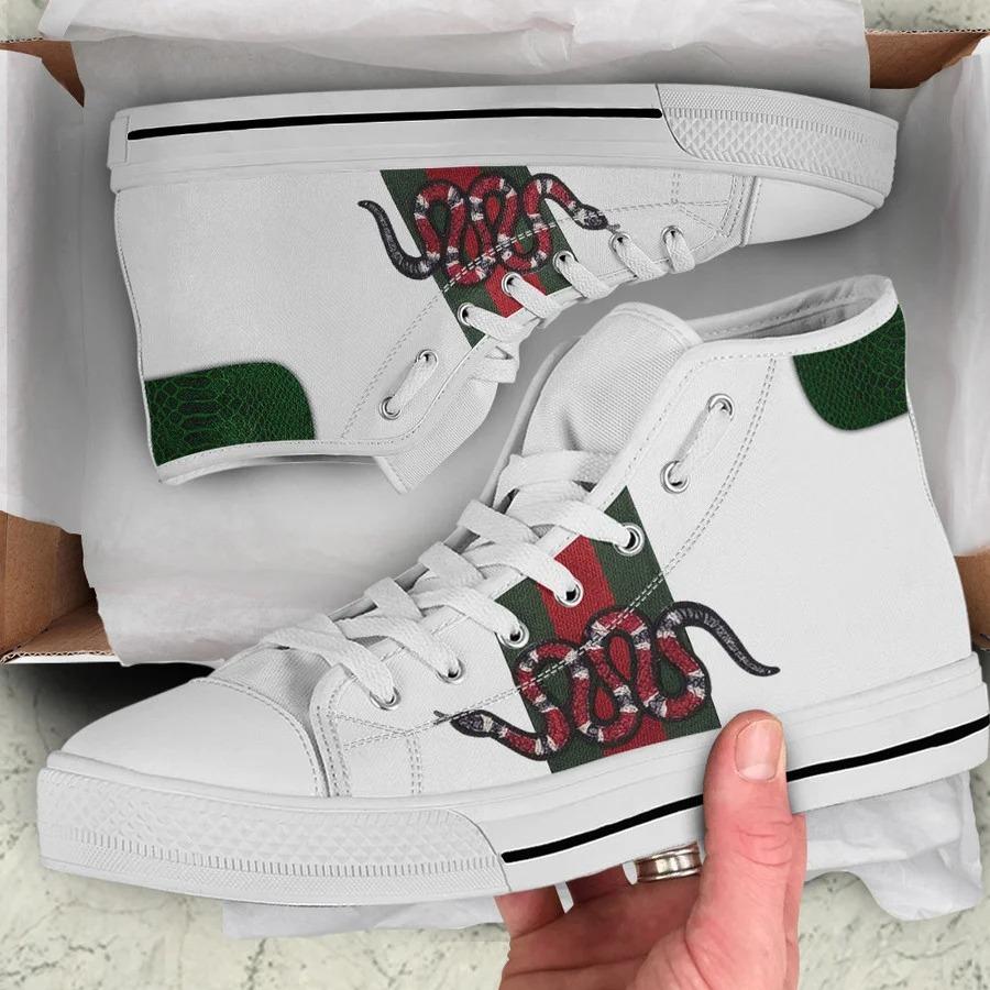 Gucci-White-Snake-High-Top-Canvas-Shoes-Luxury-Sneakers-LHTS034 Gucci White Snake High Top Canvas Shoes Luxury Sneakers LHTS034