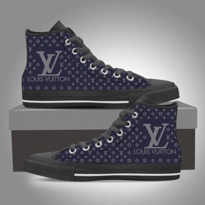 Louis Vuitton Black Navy High Top Canvas Shoes Luxury Sneakers LV LHTS014