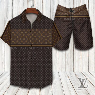 Louis Vuitton LV Combo Hawaii Shirt And Shorts Flip Flops Luxury Brand Summer Outfit HSF346