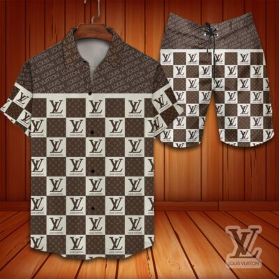 Louis Vuitton LV Combo Hawaii Shirt And Shorts Flip Flops Luxury Brand Summer Outfit HSF347