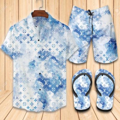 Louis Vuitton LV Flip Flops And Combo Hawaii Shirt Shorts Luxury Brand Summer Outfit HSF111