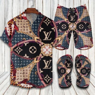 Louis Vuitton LV Flip Flops And Combo Hawaii Shirt Shorts Luxury Brand Summer Outfit HSF134