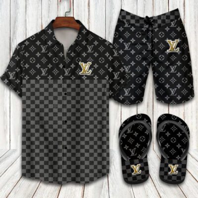 Louis Vuitton LV Flip Flops And Combo Hawaii Shirt Shorts Luxury Brand Summer Outfit HSF200