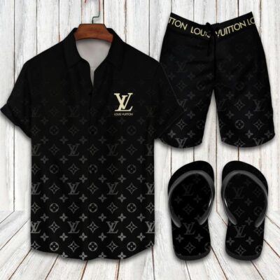 Louis Vuitton LV Flip Flops And Combo Hawaii Shirt Shorts Luxury Brand Summer Outfit HSF214