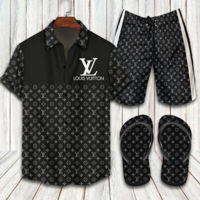 Louis Vuitton LV Flip Flops And Combo Hawaii Shirt Shorts Luxury Brand Summer Outfit HSF242