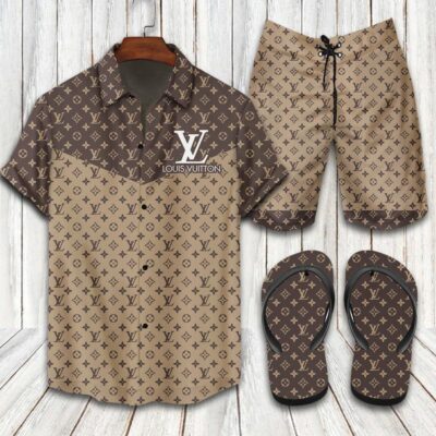 Louis Vuitton LV Flip Flops And Combo Hawaii Shirt Shorts Luxury Brand Summer Outfit HSF243