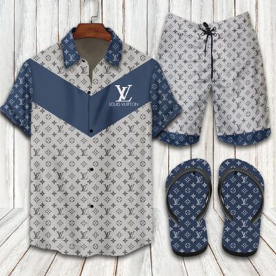 Louis Vuitton LV Flip Flops And Combo Hawaii Shirt Shorts Luxury Brand Summer Outfit HSF247