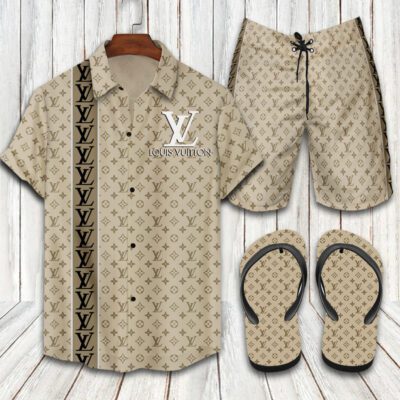 Louis Vuitton LV Flip Flops And Combo Hawaii Shirt Shorts Luxury Brand Summer Outfit HSF249