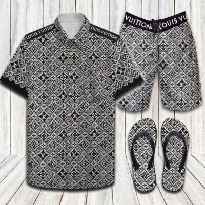 Louis Vuitton LV Flip Flops And Combo Hawaii Shirt Shorts Luxury Brand Summer Outfit HSF301