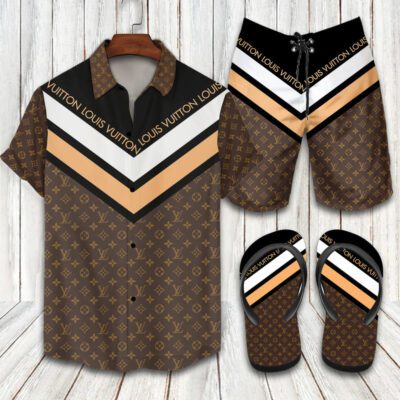 Louis Vuitton LV Flip Flops And Combo Hawaii Shirt Shorts Luxury Brand Summer Outfit HSF338
