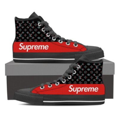 Louis Vuitton Supreme Black High Top Canvas Shoes Luxury Sneakers LV LHTS016