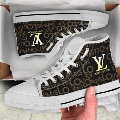Louis Vuitton White Brown High Top Canvas Shoes Luxury Sneakers LV LHTS009