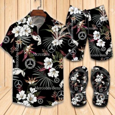 Mercedes Flip Flops And Combo Hawaii Shirt Shorts Luxury Brand Summer Outfit HSF138