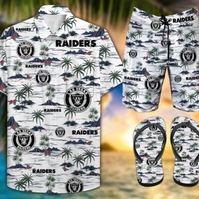 Raiders Combo Hawaii Shirt Shorts Flip Flops Luxury Brand Summer Outfit HSF157