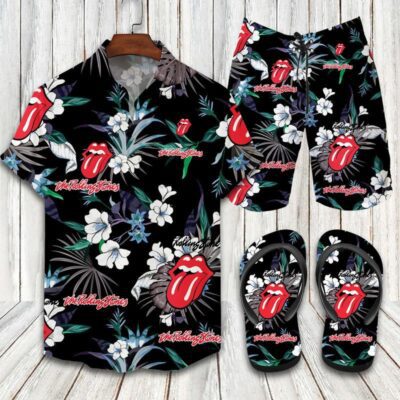 The Rolling Stones Flip Flops And Combo Hawaii Shirt Shorts Luxury Brand Summer Outfit HSF164