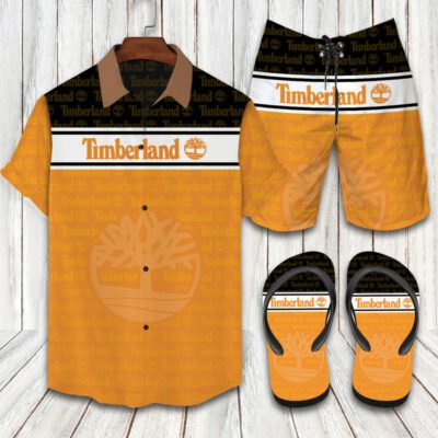 Timberland Flip Flops And Combo Hawaii Shirt Shorts Luxury Brand Summer Outfit HSF260