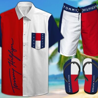 Tommy Hilfiger Combo Hawaii Shirt Shorts Flip Flops Luxury Brand Summer Outfit HSF167