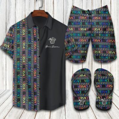 Versace Flip Flops And Combo Hawaii Shirt Shorts Luxury Brand Summer Outfit HSF196