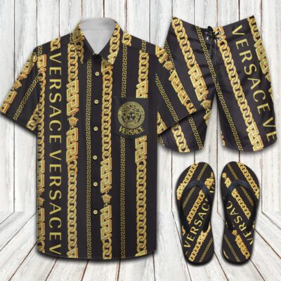 Versace Flip Flops And Combo Hawaii Shirt Shorts Luxury Brand Summer Outfit HSF268