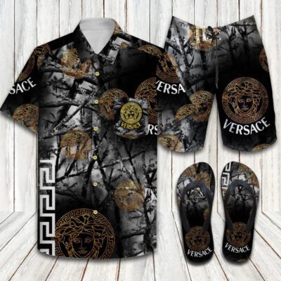 Versace Flip Flops And Combo Hawaii Shirt Shorts Luxury Brand Summer Outfit HSF271