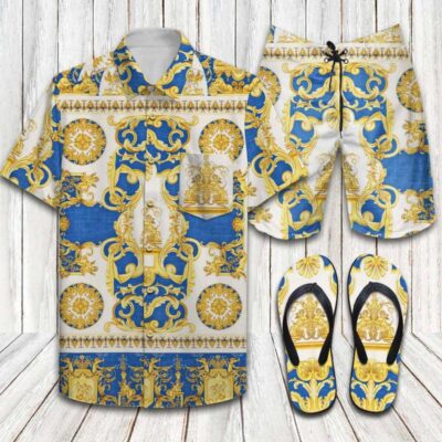 Versace Flip Flops And Combo Hawaii Shirt Shorts Luxury Brand Summer Outfit HSF303
