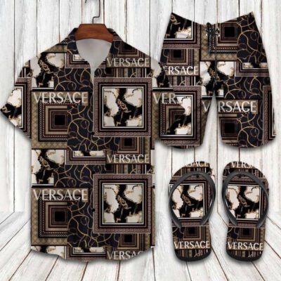 Versace Flip Flops And Combo Hawaii Shirt Shorts Luxury Brand Summer Outfit HSF310