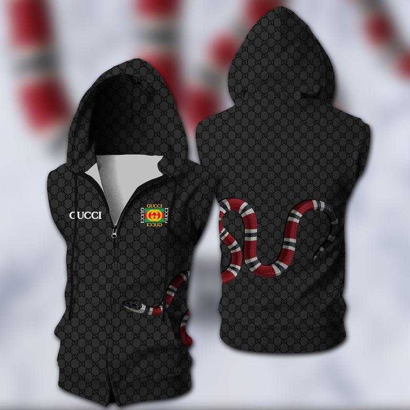 Gucci-Black-Snake-Unisex-Sleeveless-Zip-Up-Hoodie-Luxury-For-Men-Women-SZH004 Gucci Black Snake Unisex Sleeveless Zip Up Hoodie Luxury For Men Women SZH004