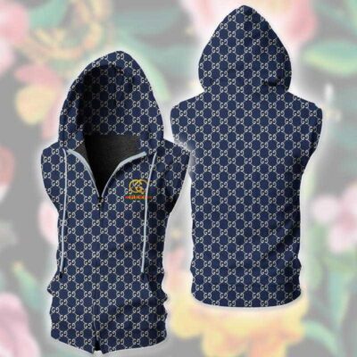 Gucci Navy Unisex Sleeveless Zip Up Hoodie Luxury For Men Women SZH005