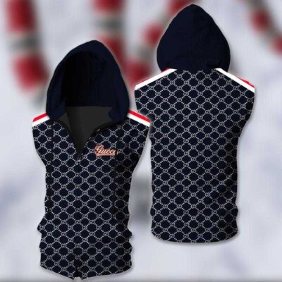 Gucci Navy Unisex Sleeveless Zip Up Hoodie Luxury For Men Women SZH006
