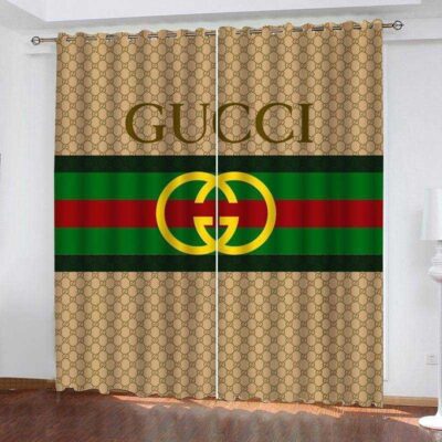 Gucci Stripe Gold Logo Premium Window Curtains Hot 2023 Luxury Curtain WC067
