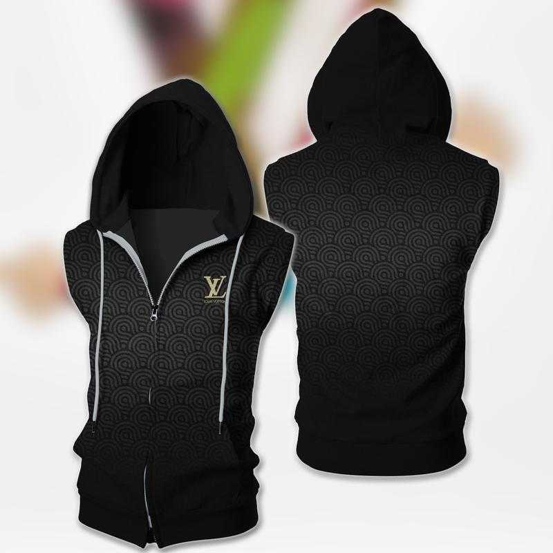 Louis-Vuitton-Black-Unisex-Sleeveless-Zip-Up-Hoodie-Luxury-For-Men-Women-SZH007 Louis Vuitton Black Unisex Sleeveless Zip Up Hoodie Luxury For Men Women SZH007