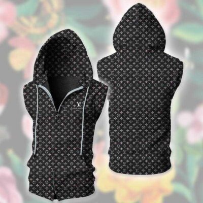 Louis Vuitton Black Unisex Sleeveless Zip Up Hoodie Luxury For Men Women SZH008