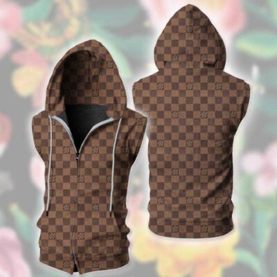Louis Vuitton Brown Unisex Sleeveless Zip Up Hoodie Luxury For Men Women SZH012