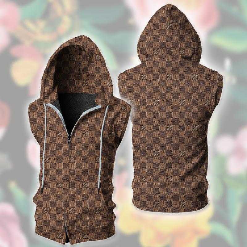 Louis-Vuitton-Brown-Unisex-Sleeveless-Zip-Up-Hoodie-Luxury-For-Men-Women-SZH012 Louis Vuitton Brown Unisex Sleeveless Zip Up Hoodie Luxury For Men Women SZH012