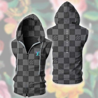 Louis Vuitton Grey Unisex Sleeveless Zip Up Hoodie Luxury For Men Women SZH013