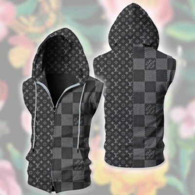 Louis Vuitton Grey Unisex Sleeveless Zip Up Hoodie Luxury For Men Women SZH014