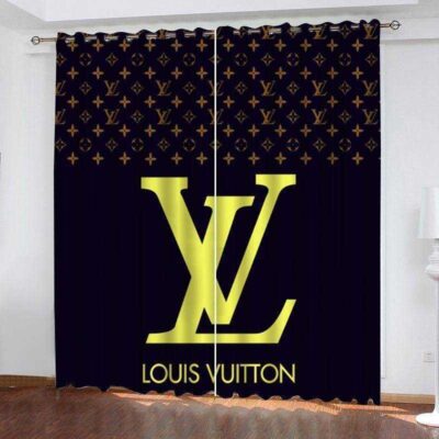 Louis Vuitton LV Gold Logo Premium Window Curtains Hot 2023 Luxury Curtain WC043