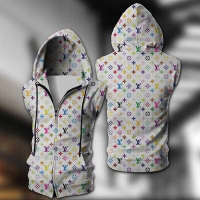 Louis Vuitton White Unisex Sleeveless Zip Up Hoodie Luxury For Men Women SZH018