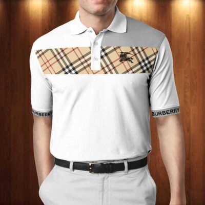 Burberry White Polo Shirt Luxury Brand Tennis Shirt Golf Shirt PLS022