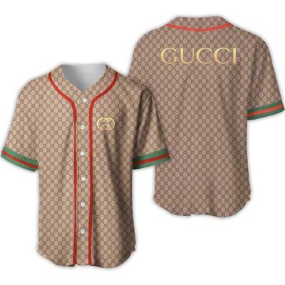 Gucci Brown Baseball Jersey Shirt Luxury BJS979