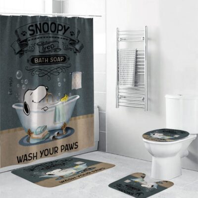 Funny Snoopy Wash Your Paws Bathroom Set - Cartoon Shower Curtain Set BRS148